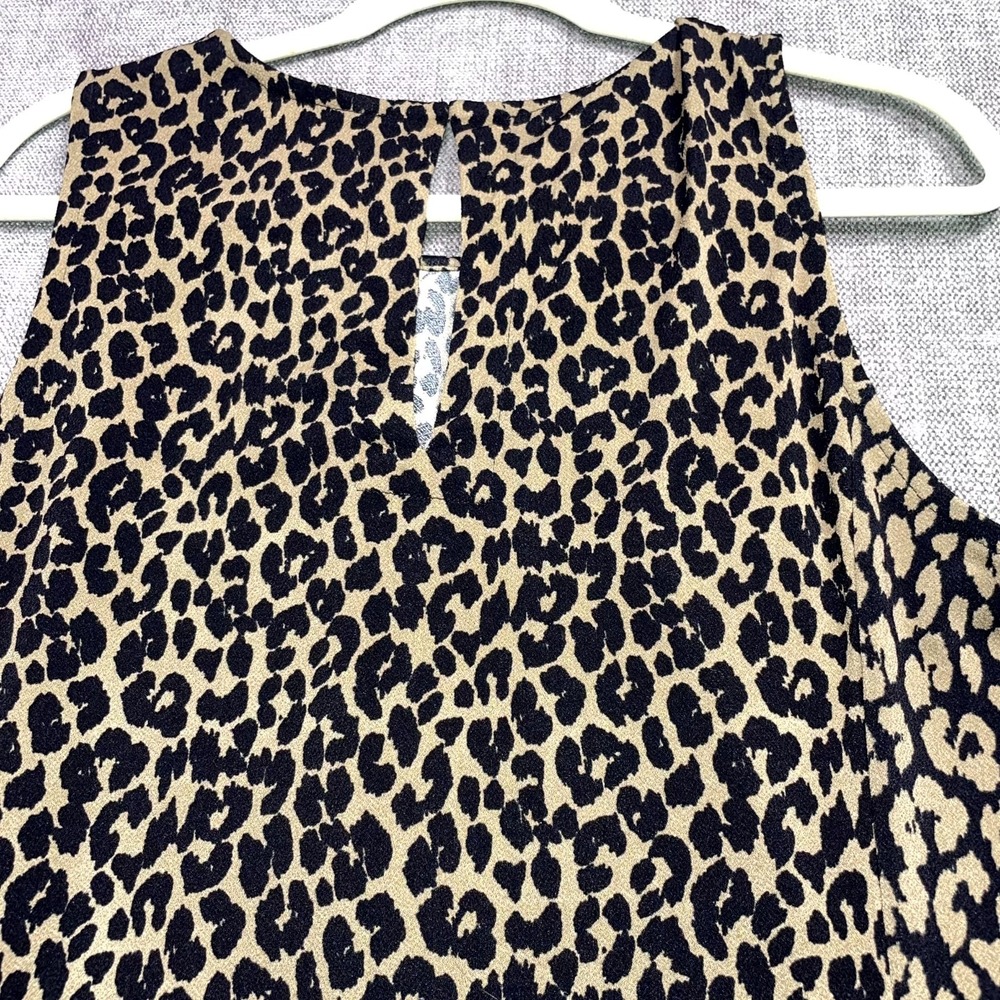 Banana Republic Blouse Top Womens L Black Tan Leopard Print Sleeveless Pleated - Picture 8 of 9